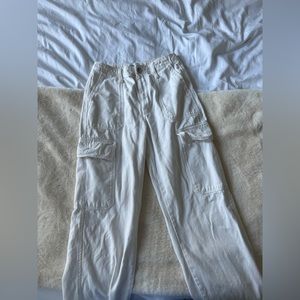 Zara White High Rise TRF Straight Leg Cargo Pants